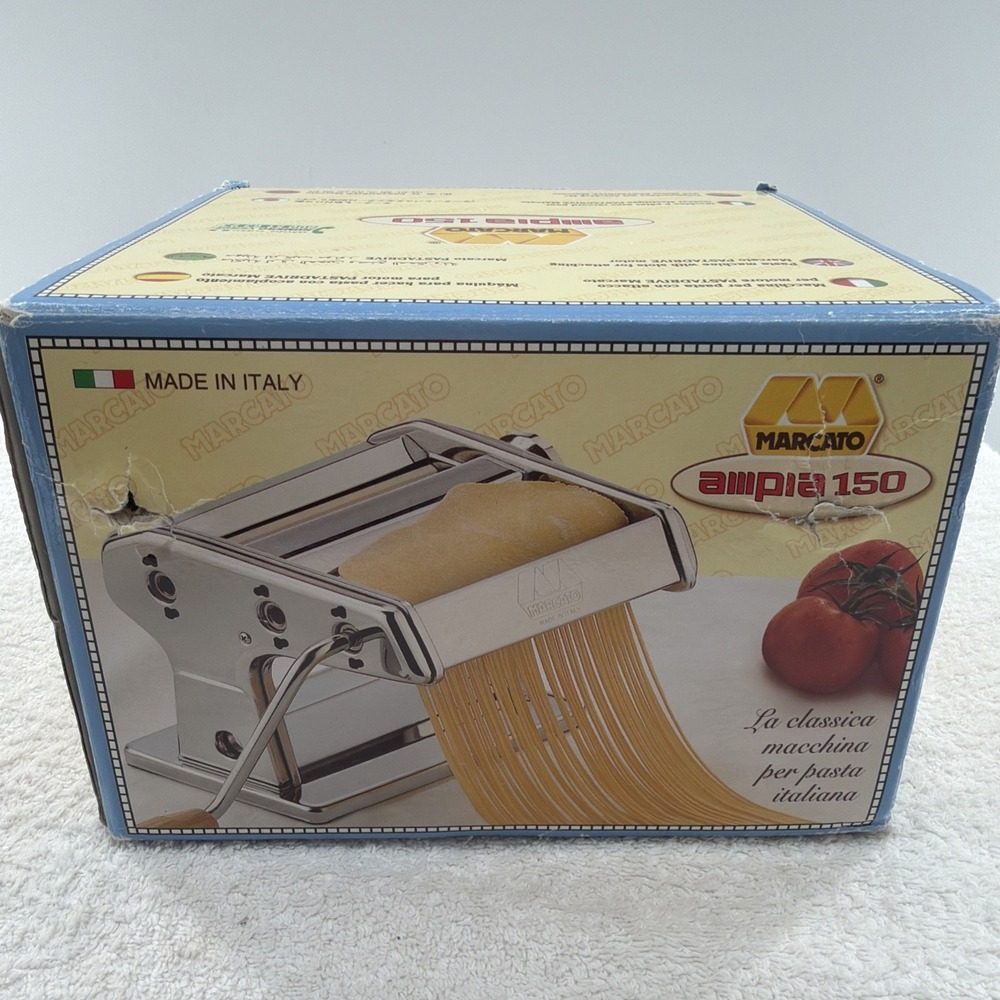 Vintage Marcato Ampia 150 Pasta Machine With Clamp & Hand Crank In OG Box Italy